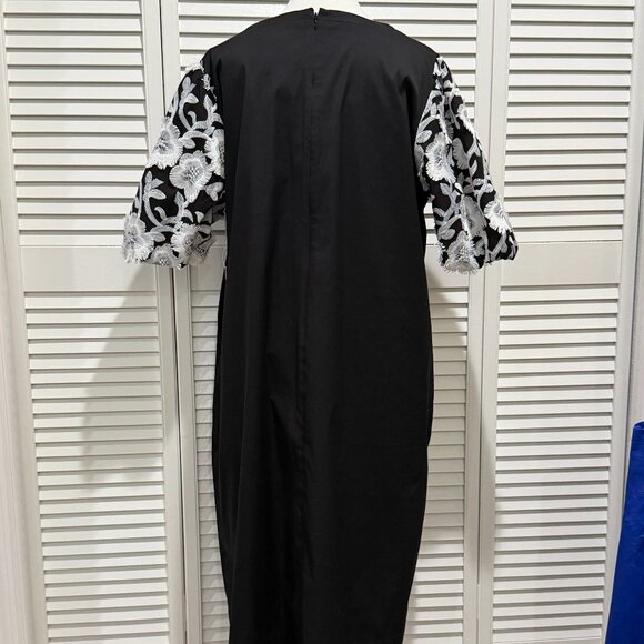 Chico’s Black Midi Dress Embroidered Puff Sleeve 3 (XL) NWT - Picture 6 of 9